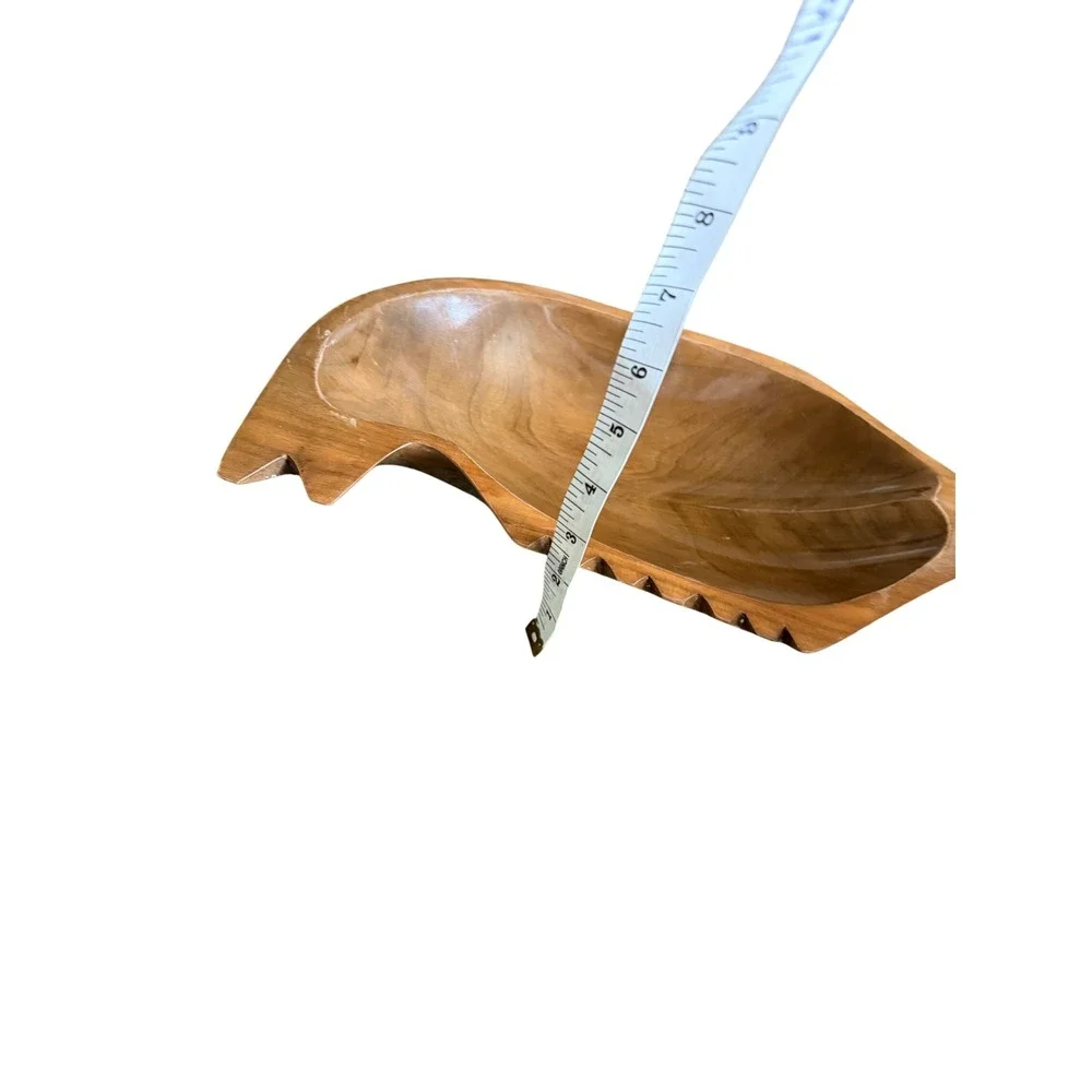 Vintage Hand Carved Wooden Fish Bowl Mid Century Modern Catchall Tray 8.5 Inch